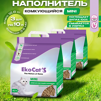 Eko Cat`s Mini древесный комкующийся наполнитель 3х10л купить  зоотовары для животных