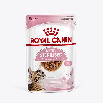 ROYAL CANIN KITTEN STERILISED пауч соус влажный корм для стерилизованных котят от 6 до 12 месяцев 28х85г купить  зоотовары для животных