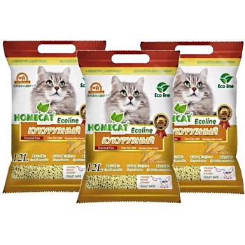 HOMECAT Эколайн Кукурузный комкующийся наполнитель 3х12л купить 