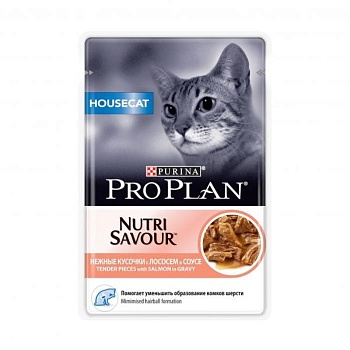 PRO PLAN Nutrisavour Housecat консервы для домашних кошек Лосось в соусе 26х85гр купить 