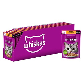 Whiskas консервы для кошек курица и индейка в желе 28х75г купить 