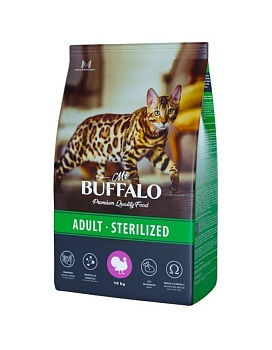 Mr.Buffalo STERILIZED сухой корм для стерилизованных кошек с индейкой 10кг купить  зоотовары для животных