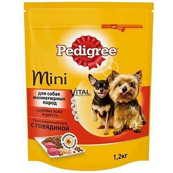 Pedigree Сухой Корм для Взрослых Собак Мини Пород Говядина 1.2кг купить 