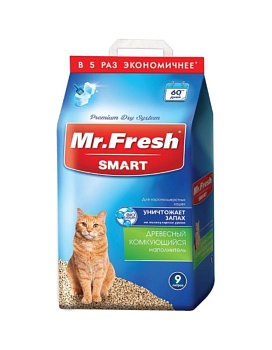 Mr.Fresh SMART наполнитель для короткошёрстных кошек 2х9л купить  зоотовары для животных
