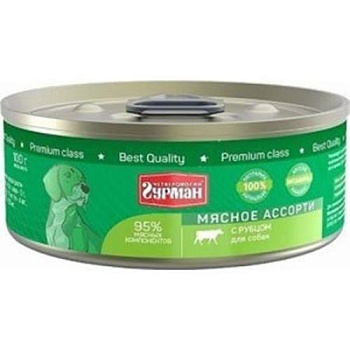 Четвероногий ГУРМАН консервы для собак мясное ассорти с рубцом 24х100г купить  зоотовары для животных