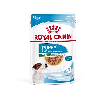 ROYAL CANIN MINI PUPPY пауч влажный корм для щенков мелких пород в возрасте до 10 месяцев кусочки в соусе 28х85г купить  зоотовары для животных