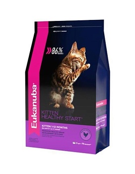 EUKANUBA KITTEN HEALTHY START сухой корм для котят с домашней птицей 2кг купить  зоотовары для животных