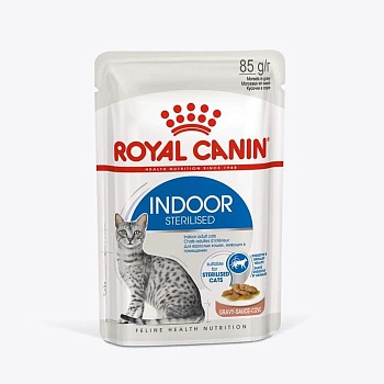 ROYAL CANIN INDOOR STERILISED пауч соус влажный корм для стерилизованных кошек от 1 до 7 лет, живущих в помещении 28х85г купить  зоотовары для животных