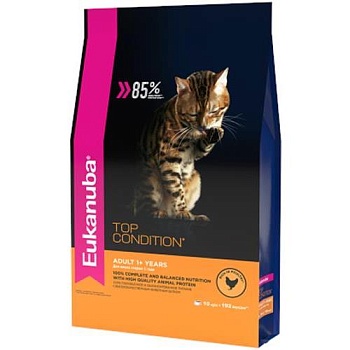 EUKANUBA ADULT TOP CONDITION сухой корм для взрослых кошек с домашней птицей 10кг купить 