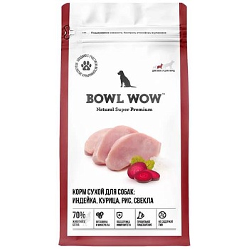 BOWL WOW NATURAL SUPER PREMIUM ADULT MEDIUM сухой корм для собак средних пород индейка, курица, рис, свекла 5кг купить 