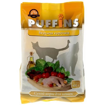 Puffins сухой корм для кошек Вкусная курочка 400г купить 