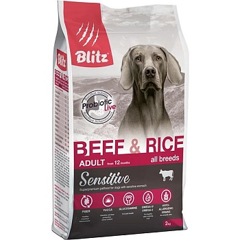 BLITZ ADULT BEEF & RICE корм для взрослых собак Говядина и рис 2кг купить 