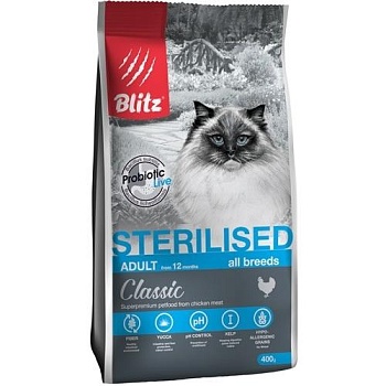 BLITZ Classic сухой корм для стерилизованных кошек с Курицей 400гр купить 