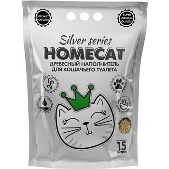 HOMECAT SILVER SERIES древесный наполнитель премиум для кошачьих туалетов 15л купить 