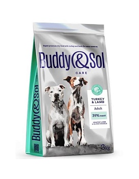 BUDDY SOL CARE ADULT SENSITIVE сухой корм для взрослых собак средних и крупных пород с индейкой и ягненком 3кг купить  зоотовары для животных