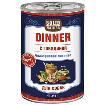 Solid Natura Dinner Консервированный корм для собак Говядина 340г купить 