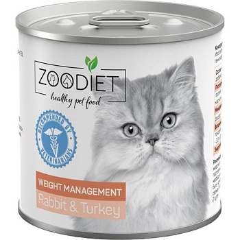ZOODIET WEIGHT MANAGEMENT Rabbit&Turkey консервы для кошек контроль веса кролик индейка 12х240г купить 