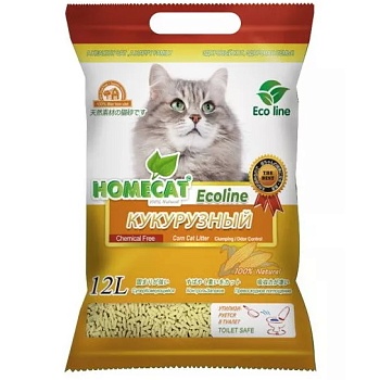 HOMECAT Эколайн Кукурузный комкующийся наполнитель 12л купить 