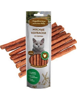 Деревенские Лакомства Мясные Колбаски Из Курицы для Кошек 45г купить  зоотовары для животных