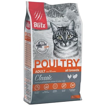 BLITZ Poultry сухой корм для взрослых кошек Домашняя птица 2кг купить 