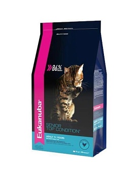 EUKANUBA SENIOR TOP CONDITION сухой корм для пожилых кошек с домашней птицей 2кг купить  зоотовары для животных