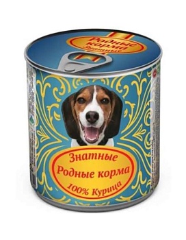 РОДНЫЕ КОРМА консервы для собак Знатные 100 % Курица 12х340г купить  зоотовары для животных