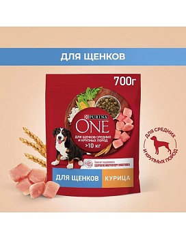 PURINA ONE 700 г сухой корм для щенков средних и крупных пород, с высоким содержанием курицы и с рисом 1х8 {12557940} купить  зоотовары для животных