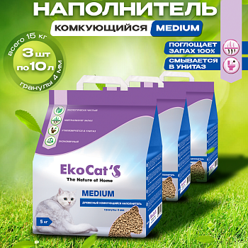 Eko Cat`s Medium древесный комкующийся наполнитель 3х5кг купить 