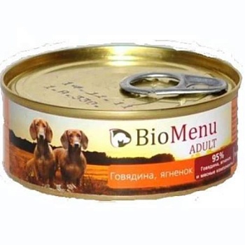 Biomenu Adult Консервы для Собак Говядина/Ягненок 95%-Мясо 24х100г купить 