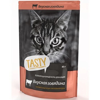 TASTY Petfood консервы для кошек с говядиной в желе 25х85г купить 