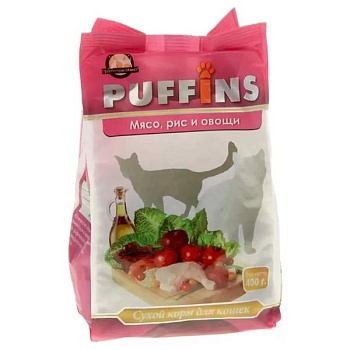 Puffins сухой корм для кошек Мясо/рис и овощи 400г купить 