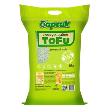 Наполнитель БАРСИК TOFU Зелёный Чай комкующийся 15л купить 