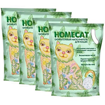 HOMECAT Мята силикагелевый наполнитель для кошачьих туалетов с ароматом мяты 4х7,6л купить 