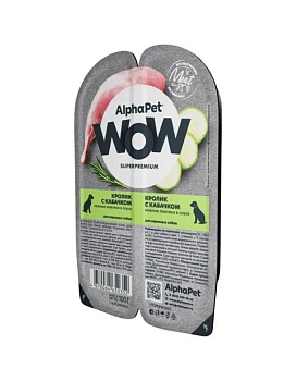 ALPHAPET WOW SUPERPREMIUM ламистер влажный корм для взрослых собак кролик с кабачком 15х100г купить  зоотовары для животных