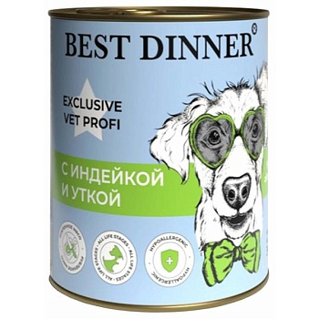 Best Dinner Exclusive Vet Profi Hypoallergenic для собак С индейкой и уткой 340г купить 