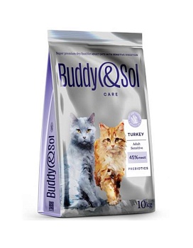 BUDDY SOL CARE ADULT SENSITIVE сухой корм для взрослых кошек с чувствительным пищеварением с индейкой 10кг купить  зоотовары для животных