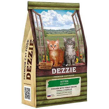 DEZZIE Kitten Сухой корм для котят Курица с Индейкой 400г купить 