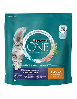 PURINA ONE сухой корм для стерилизованных кошек и кастрированных котов, живущих в домашних условиях, с высоким содержанием курицы и цельными злаками 1,5кг купить  зоотовары для животных