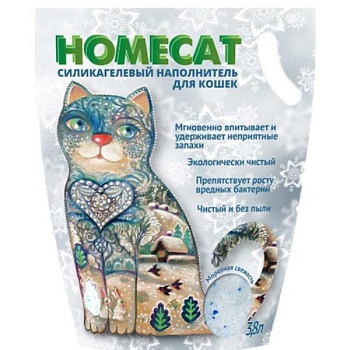 HOMECAT Морозная свежесть Силикагелевый наполнитель для кошачьих туалетов с ароматом морозной свежести 3,6л купить 