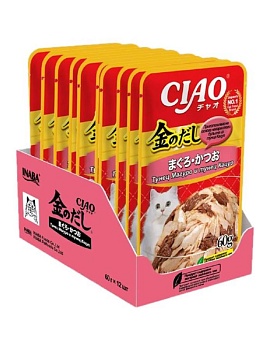 INABA Ciao Kinnodashi пауч для кошек тунец магуро и тунец кацуо в желе 12х60г купить  зоотовары для животных