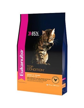EUKANUBA ADULT TOP CONDITION сухой корм для взрослых кошек с домашней птицей 10кг купить  зоотовары для животных