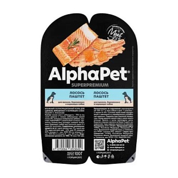 AlphaPet Superpremium Влажный полнорационный корм для щенков, беременных и кормящих собак паштет с лососем 15х100г купить 