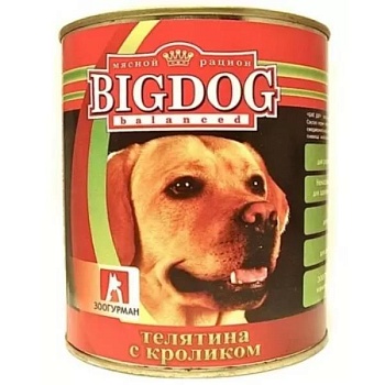 ЗООГУРМАН BIG DOG консервы для собак Телятина с кроликом 850г купить 