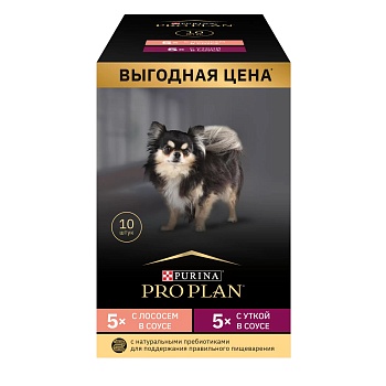 PRO PLAN влажный корм для взрослых собак лосось с уткой MIX набор пауч 10х85г купить 