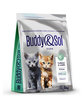 BUDDY SOL CARE KITTEN сухой корм для котят с индейкой и ягненком 400г купить  зоотовары для животных