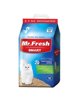 Mr.Fresh SMART наполнитель для длинношёрстных кошек 18л купить  зоотовары для животных