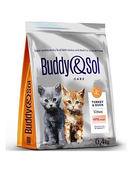 BUDDY SOL CARE KITTEN сухой корм для котят с индейкой и уткой 400г купить  зоотовары для животных