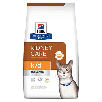 Hills Prescription Diet k/d Kidney Care сухой корм для кошек с заболеваниями почек курица 3кг купить 