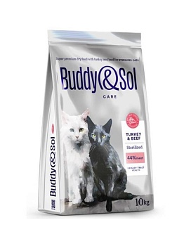 BUDDY SOL CARE STERILIZED сухой корм для взрослых стерилизованных кошек с индейкой и говядиной 10кг купить  зоотовары для животных