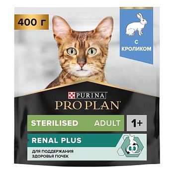 PRO PLAN сухой корм для взрослых стерилизованных кошек и кастрированных котов старше 1 года, с кроликом 400г купить 